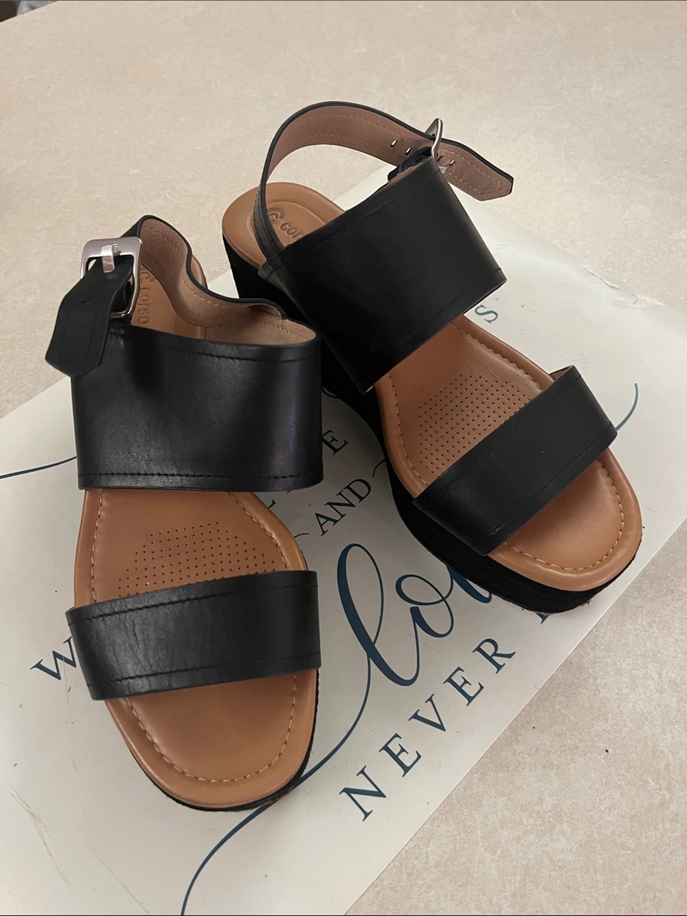 Corso Como Black Two-Band Platform Sandals